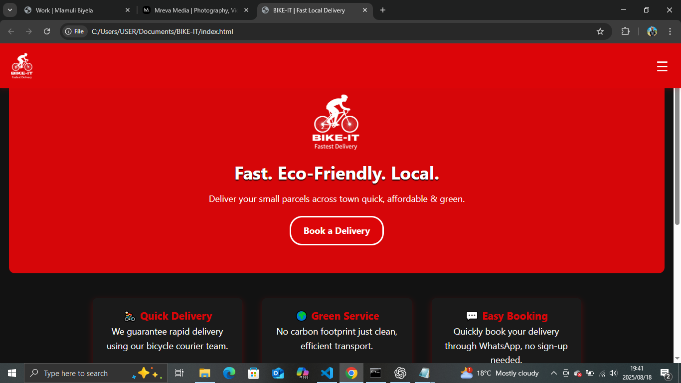 Screenshot of BIKE-IT bicycle courier website