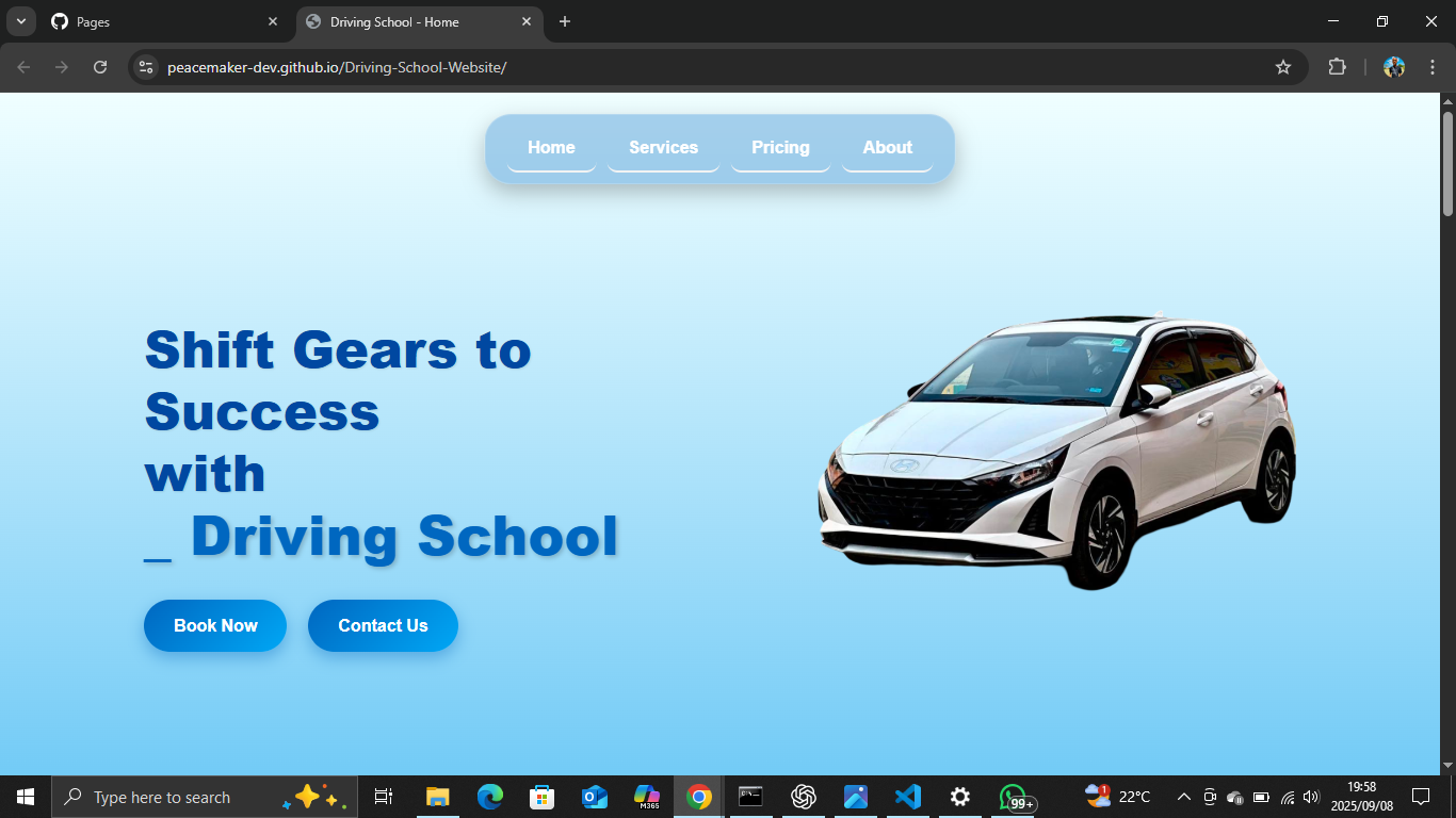 Screenshot of Driving School Website