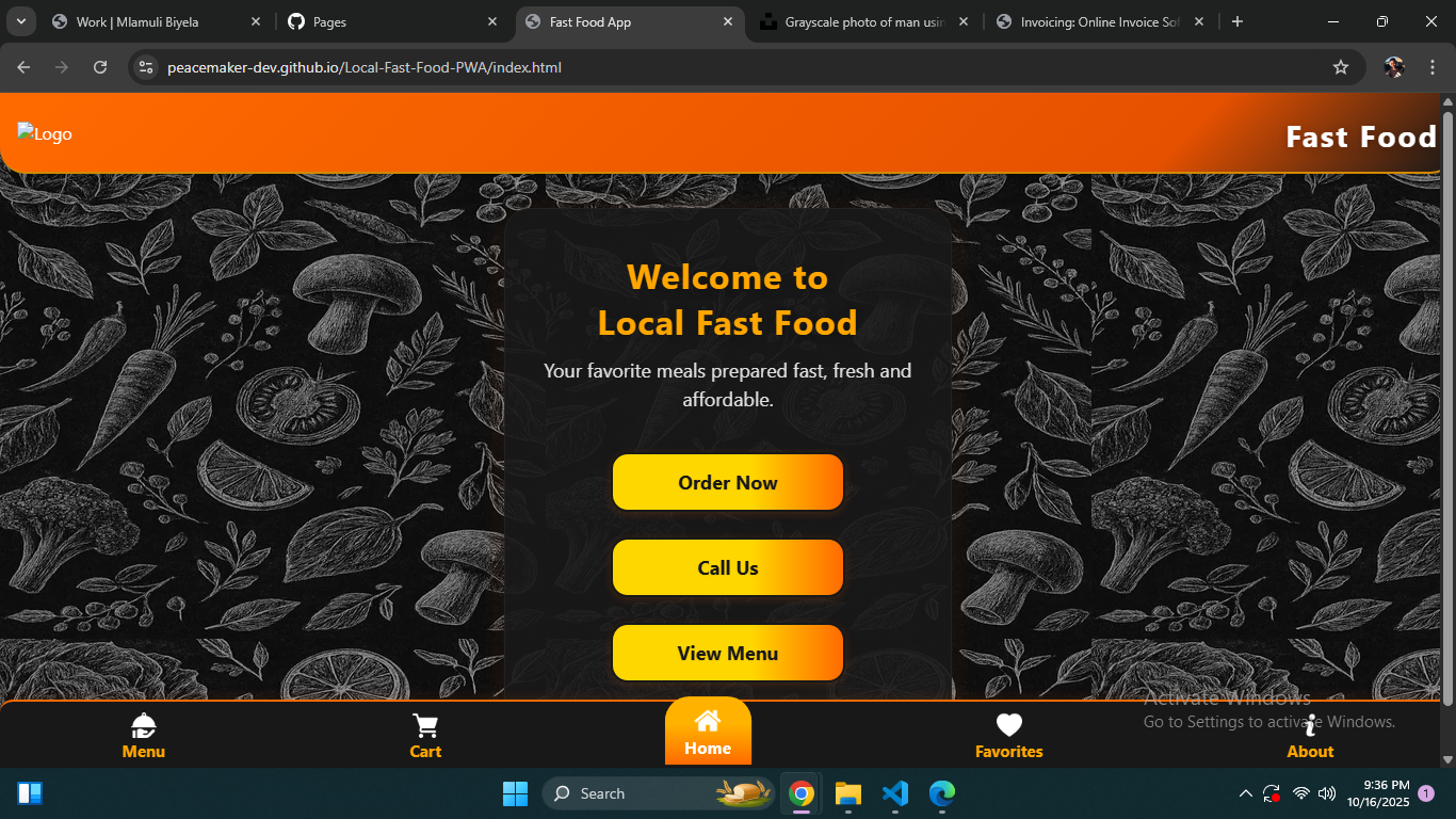 Screenshot of Local Fast Food PWA