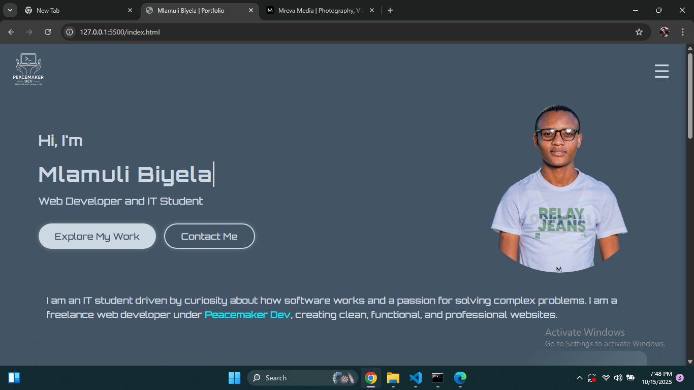 Screenshot of my Portfolio website
